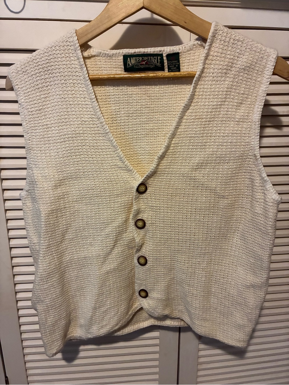 American Eagle Outfitters Cream V-Neck Button Sweater Vest